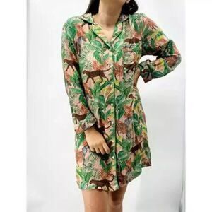 NWOT World Market Exotic Pajamas Womens Size L/XL Jungle Print Nightshirt ebr